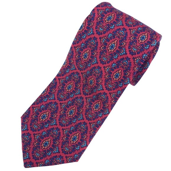 Lanvin Paris Tie 3 Inch Wide Deep Red Burgundy Abstract Silk Narrow - Picture 12 of 13